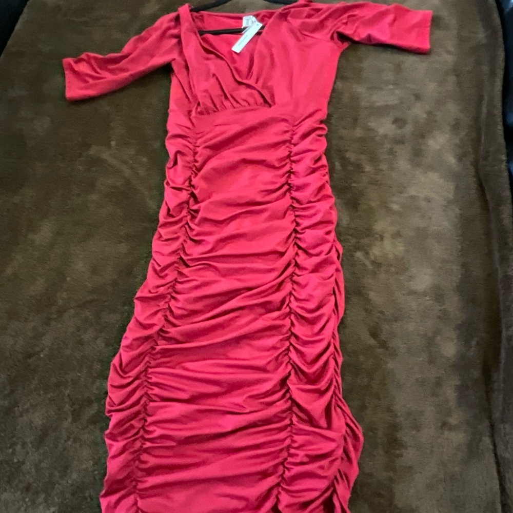 Elegant Red Ruched Dress